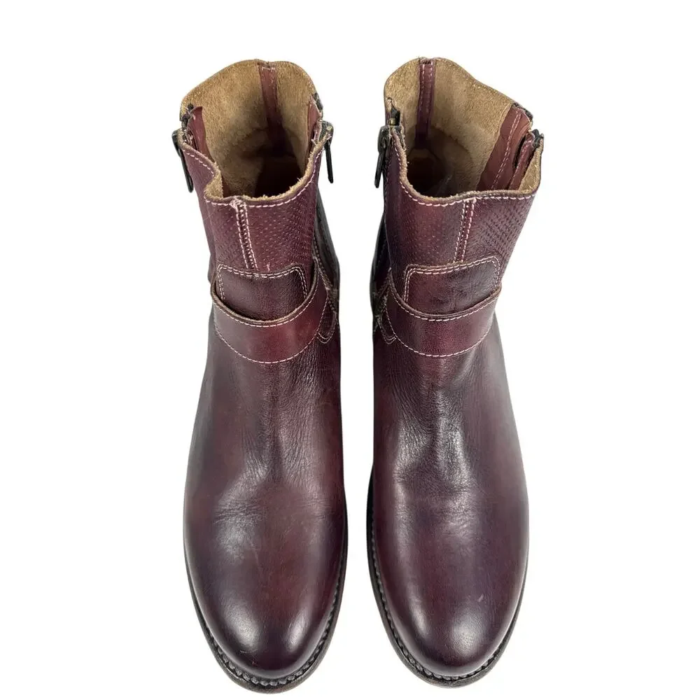 Bed Stu Becca Ankle Boots Double Zip Scarlet Leather Vibram Sole